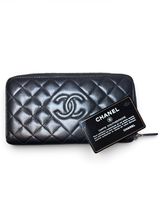 CHANEL Handbags - Chanel Matelassé Lambskin Leather Long Wallet Black